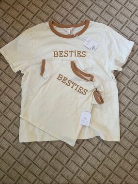 LC Lauren Conrad Cream Ringer 'BESTIES' Tee with Brown Trim 2T-XXL